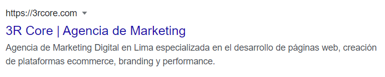 Resultado de 3R Core en la búsqueda de Google, con su título y su descripción