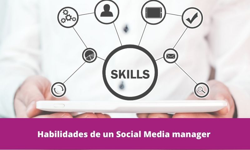 Portada de la sección «Habilidades de un social media manager», con un diagrama de competencias